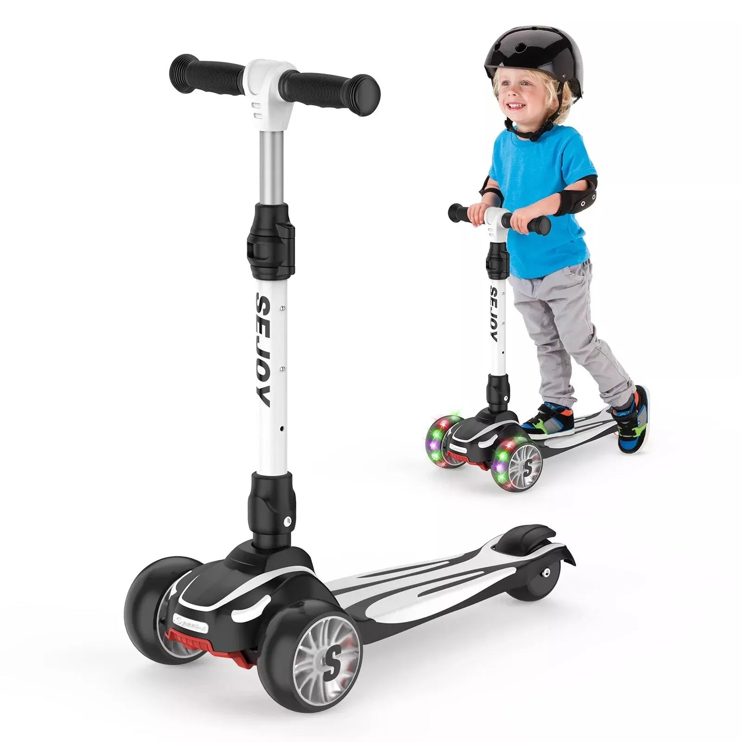 Sejoy Toddler Kick Scooter With Foldable Seat Height Adjustable
