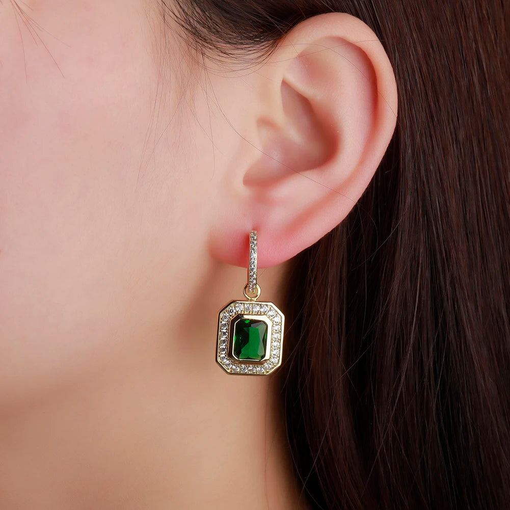 TOPGRILLZ 2022 New Created Nano Emerald Stud Earrings Cute/Romantic Girls Green/White Gemstones Earrings For Engagement Jewelry