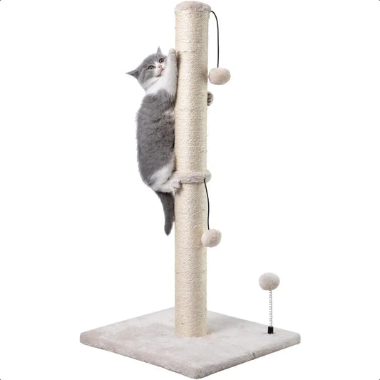 34 Tall Cat Scratching Post Premium Basics Kitten Scratcher Sisal Scratch Posts Trees with Hanging Ball for Indoor Cats Beige