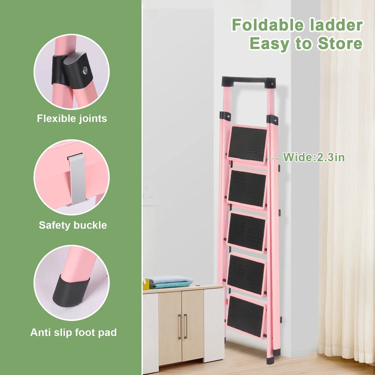 Multifunctional Kitchen Step Stool Safety Folding Ladders Carbon Steel Thickened Indoor Herringbone Stair Telescopic Ladder