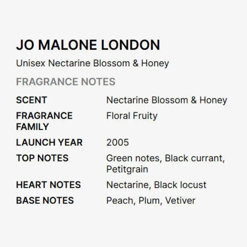 Jo Malone Nectarine Blossom & Honey women Cologne Spray 30ml Floral and fruity notes with original, long-lasting fragrance