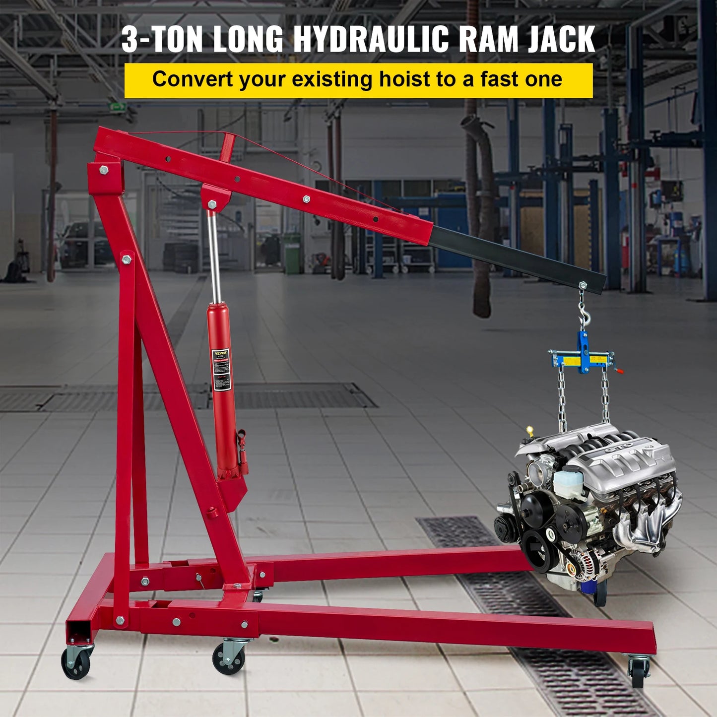 SucceBuy Hydraulic Jack 3/4/8/12 Ton Car Hydraulic Long Ram Jack Manual Engine Lift Hoist Cherry Picker Mechanical Workshop Tool