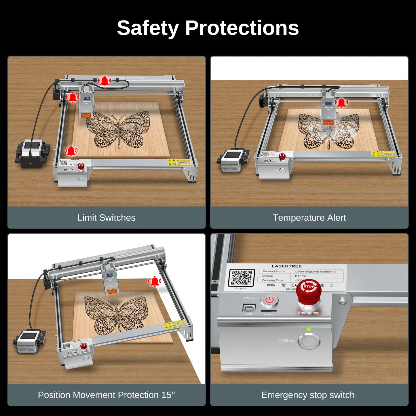 LASER TREE K1 PRO Laser Engraver with 30W 40W Laser Module Air Assist Wood Engraving Cutting Machine Woodworking Area 400X400mm