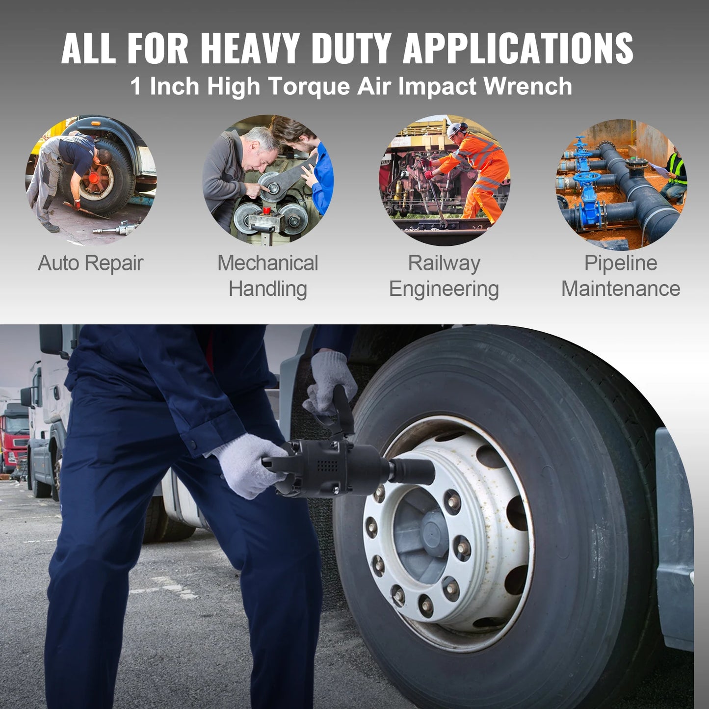 SucceBuy  Air Impact Wrench Up to 2730ft-lbs Reverse Torque Output 1"Pneumatic Impact Gun for Heavy Duty Repairs and Maintenance