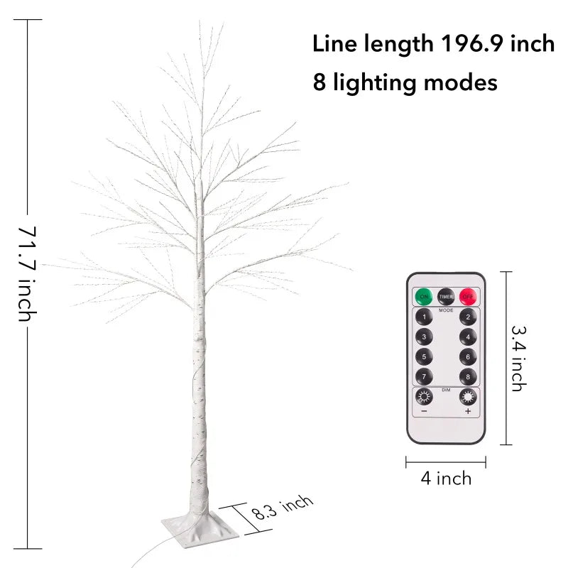Artificial Tree, 6ft Lighted Indoor & Outdoor Birch Tree, Christmas Holiday Lighting Decoration