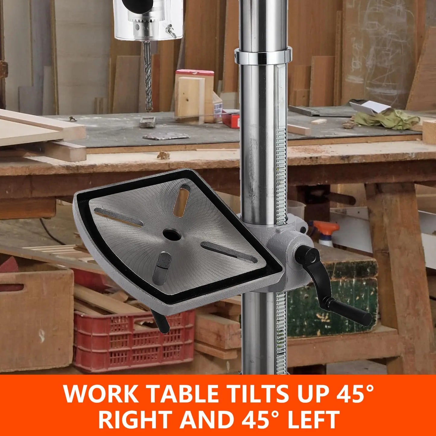 13 in Floor Drill Press, 7.5 Amp 120V, 288-3084 RPM Variable Speed Cast Iron Bench Drill Press, 0-45° Tilting, for Wood Metal