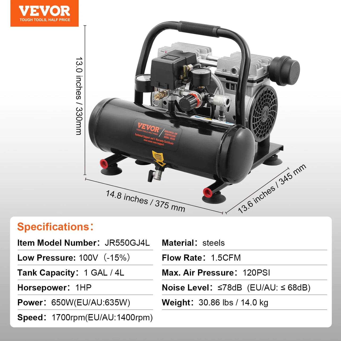 SucceBuy Air Compressor 750W/1450W/3000W Oil Free Air Compressor Quiet Portable Compressor Pump Auto Repair Tire Inflation Home