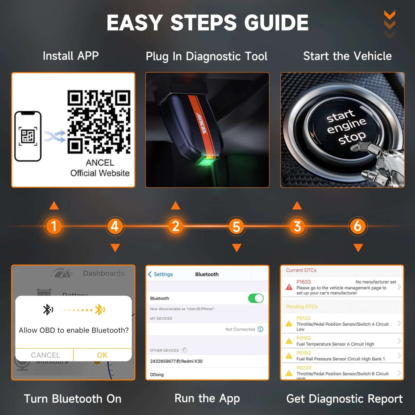 ANCEL BD200 OBD2 Scanner Bluetooth 5.0 Code Reader Engine Check Battery Test  Car Diagnostic Tools for Android IOS iPad