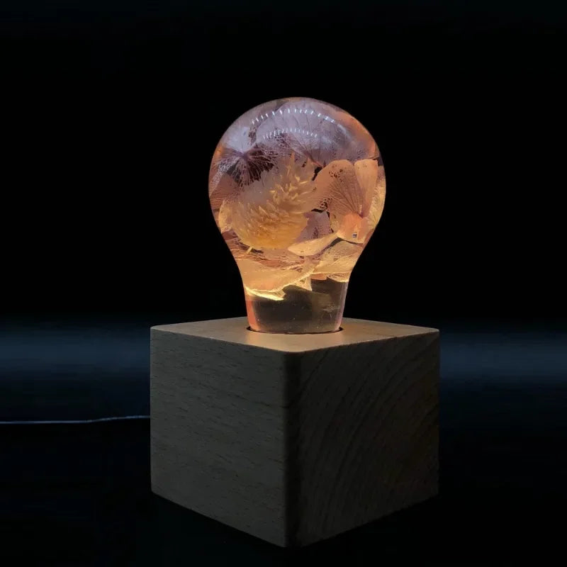 EP LIGHT Pink Hydrangea Flower Table Lamp, Ambient Night Lights, Wooden desk lamp for bedroom, living room, nursery