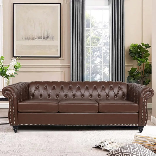 Chesterfield Sofa, Classic Tufted Upholstered Leather Couch, Modern 3 Seater Couch Furniture with Tufted Back for Living Room O