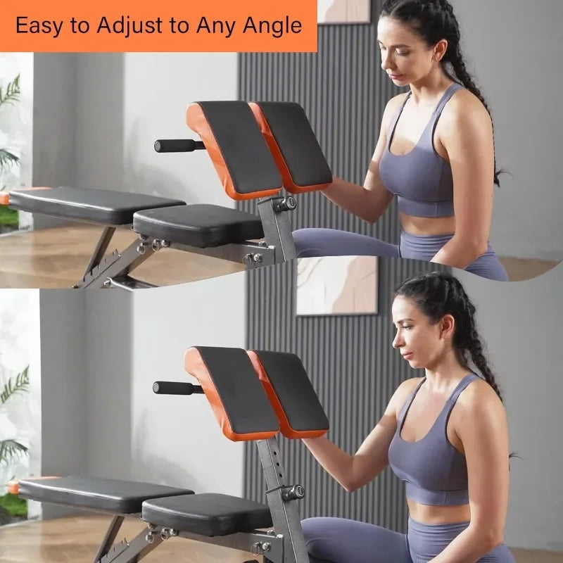 All-in-One Weight Bench–Multi-Functional Full Body Workout Equipment: Hyperextension, Roman Chair,Flat Bench For Home Gym（Black）