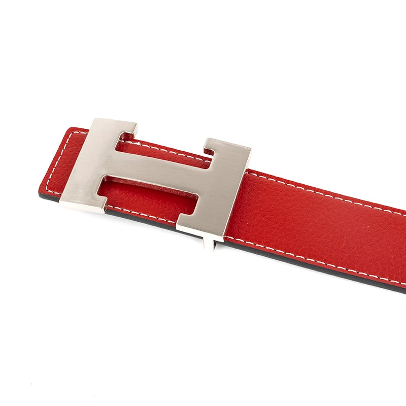 Red Luxury Cowhide Belt For Men Women Genuine Leather