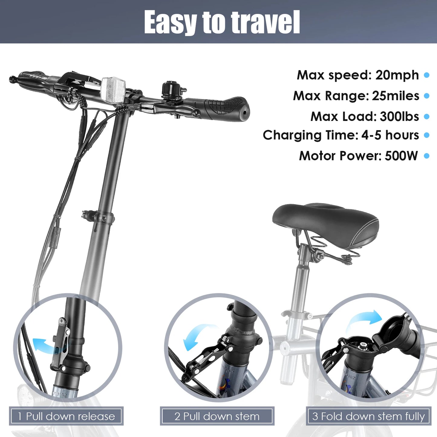 Caroma Peak 500W Electric Scooter Adults, 30Miles Long Range, 14" Tire, 20MPH Top Speed, Adjustable Electric Scooter with Seat