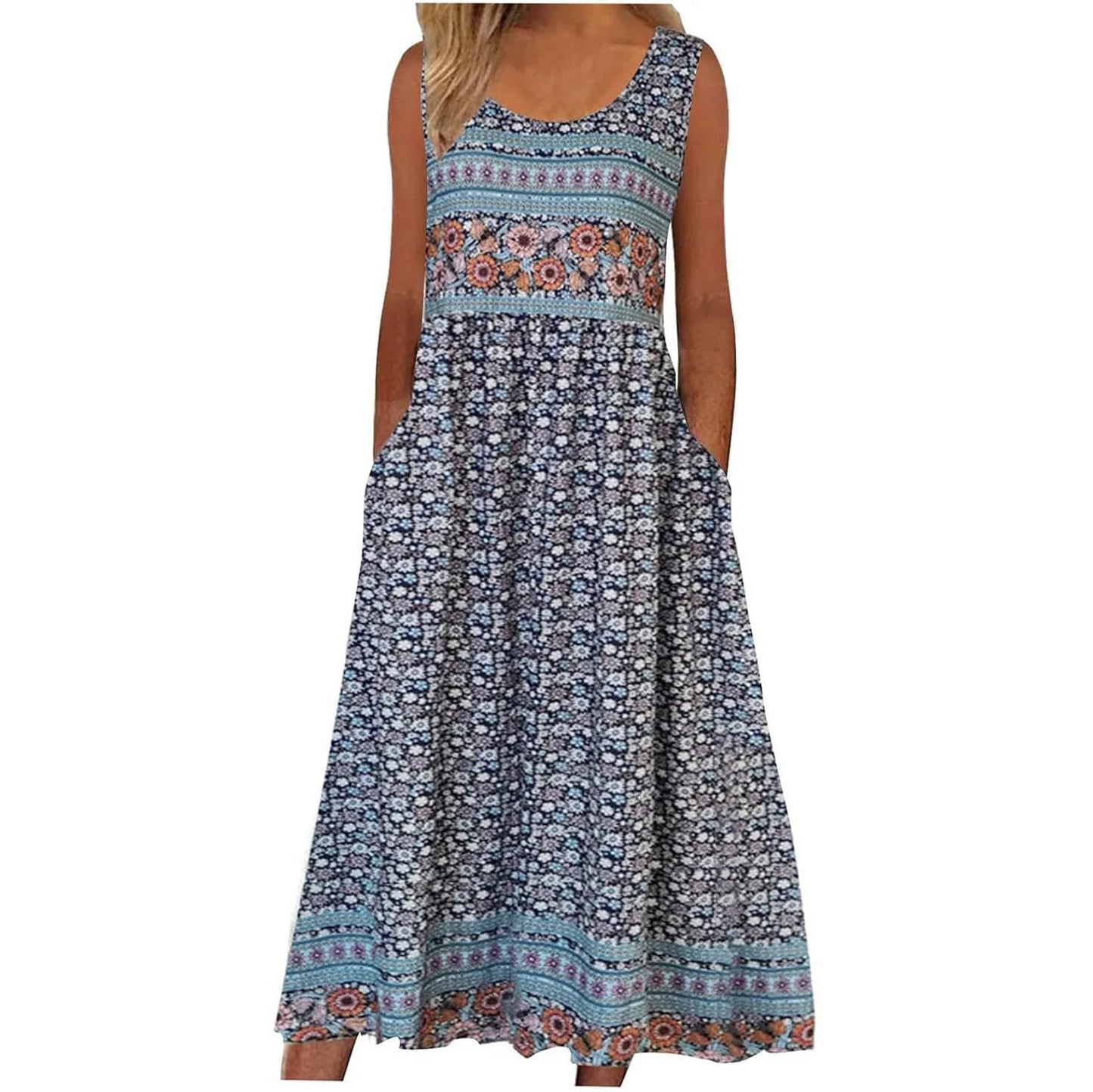 Europe and the United States 2025 spring and summer new print sleeveless pullover dress women casual plus-size dress
