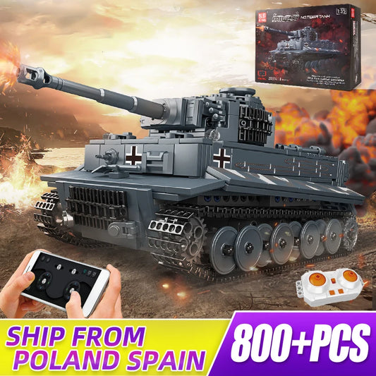 MOULD KING 20014 Technical RC Military Battle Tank Tiger Heavy Tank Building Blocks Toy Set Birthday Gift