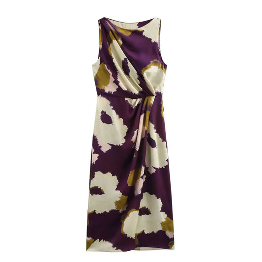 Women Summer Long Dresses 2025 New Fit Party Fashion Vintage Female Sleeveless Flower Print Round Neck Midi Dress Woman ﻿