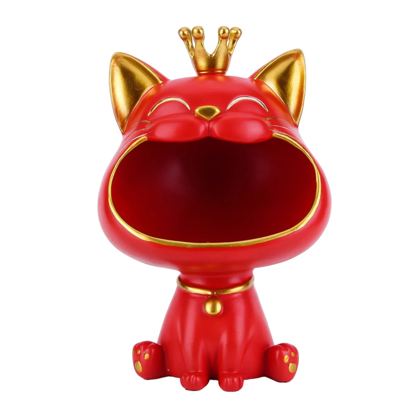 Exquisite Resin Lucky Cat Figurine Storage Box Creative Big Mouths Cat Statue for Desktop Storage and Decoration