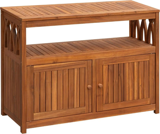 Outdoor Storage Cabinet Weatherproof Acacia Wood Outdoor Cabinet with 2 Magnetic Doors Used for Outdoor Storage, (Brown)