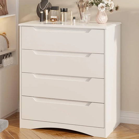 4 Drawer Dresser for Bedroom, Sturdy White Chest of Drawers with Anti-Tip Device, Modern Large Capacity Storage Furniture for C