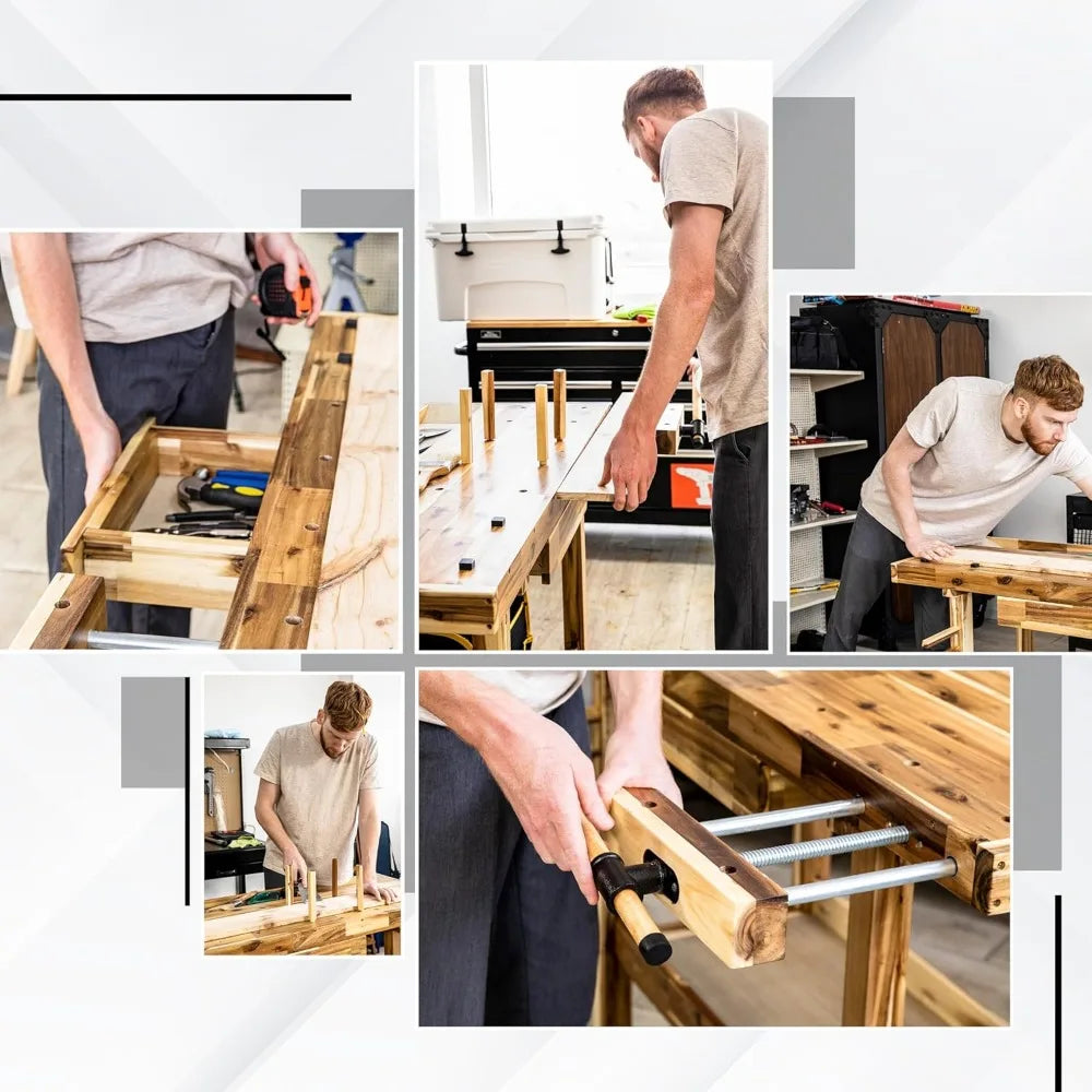 48-Inch Acacia Hardwood Workbench with Drawer - 330lbs Weight Capacity Heavy Duty Portable Wood Work Bench Table for Garage, Wo