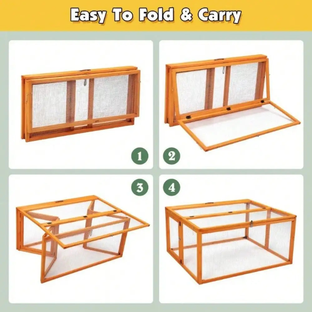 Wood Rabbit Hutch Folding Chicken Coop with Roosting Bar Outdoor Animal Shelter