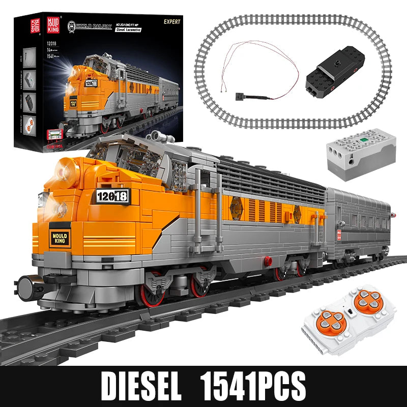 MOULD KING World Train 12018 USA EMD F7 WP Diesel Locomotive Remote Controlled Building Blocks Toy Set Birthday Gift