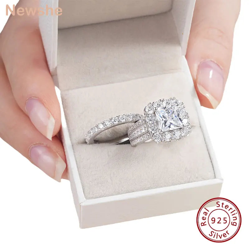 Newshe Luxury Moissanite Wedding Rings Set for Women 925 Sterling Silver D Color VVS1 with GRA Certificate Bridal Ring Jewelry