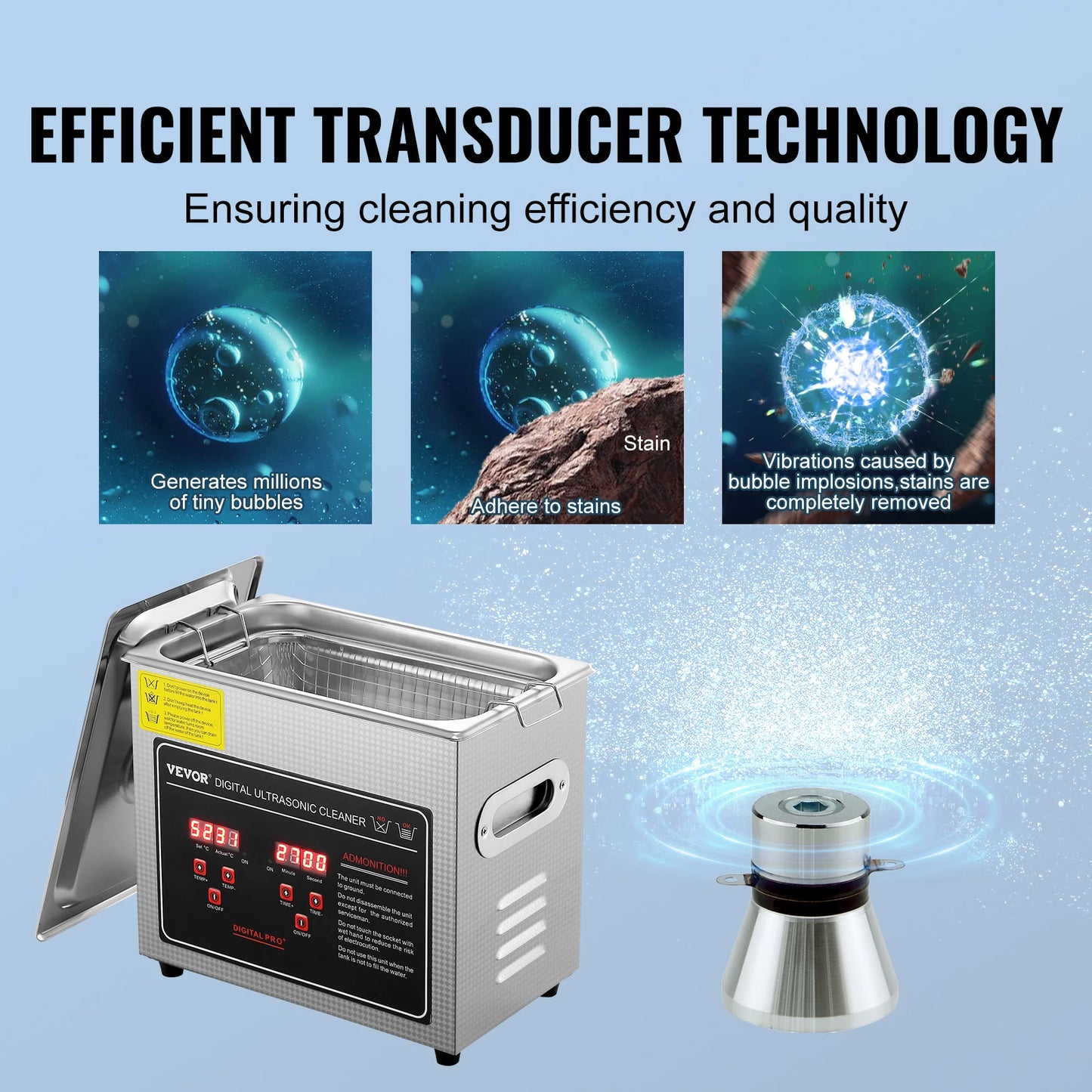 SucceBuy Ultrasonic Cleaner Stainless Steel Portable Washing