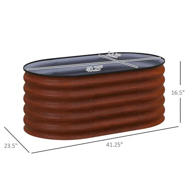 Outsunny Galvanized Raised Garden Bed, Brown, 3.4x2ft, with Safety Edging, Metal Planter Kit for Vegetables