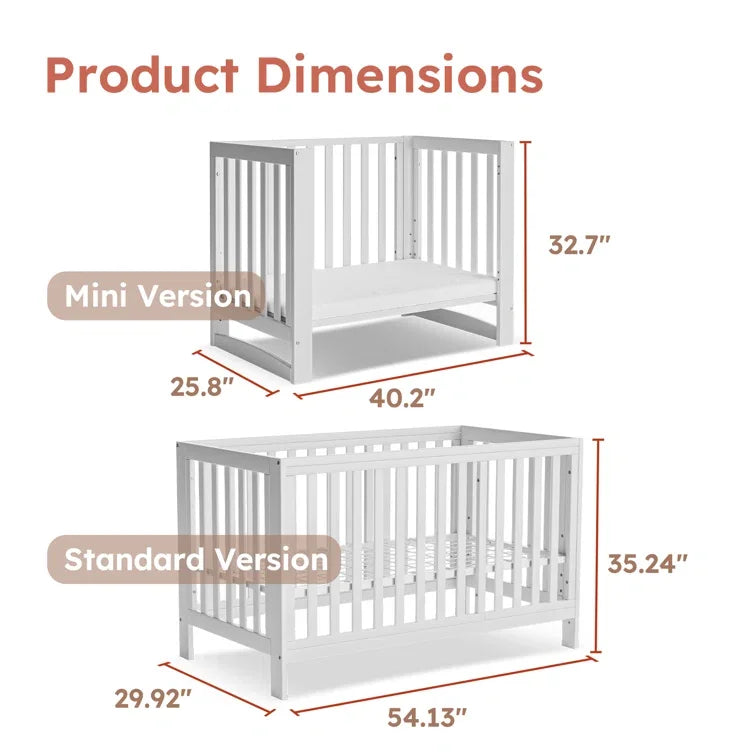 11-In-1 Convertible Mini Cradle to Full Size Crib Removable Wheels 4 Adjustable Heights (WHITE)