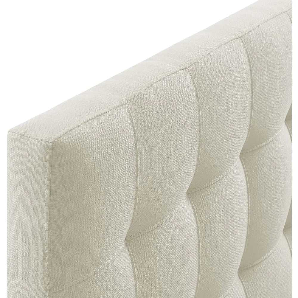 Lily Tufted Linen Fabric Upholstered King Headboard in Ivory