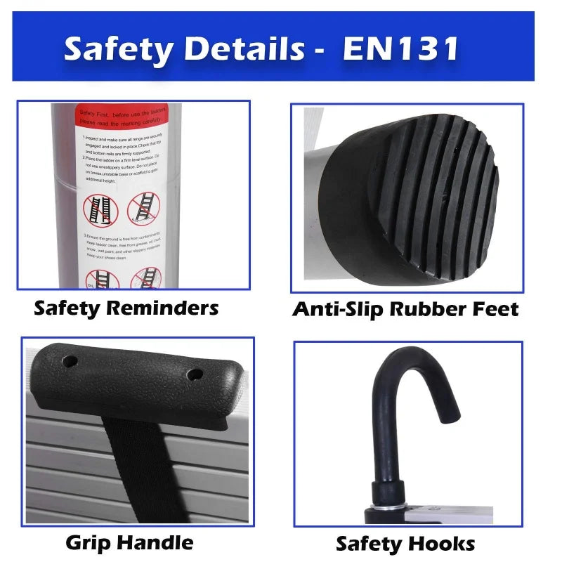 QIMU 20FT 6.2M Aluminum Extension Folding Loft Ladder with 2 Detachable Hooks, Max Load 330LBS for DIY Home Use