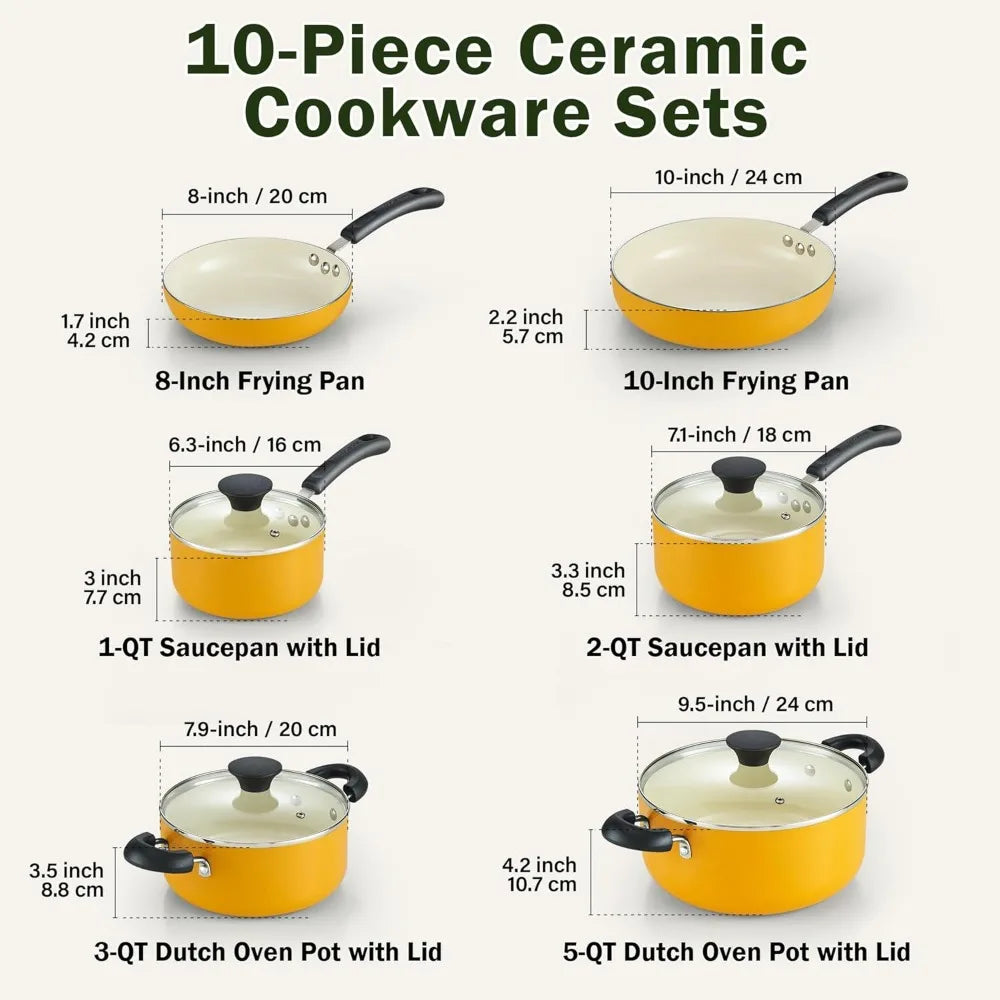 Nonstick Ceramic 10 Piece Cookware Set With Saucepans
