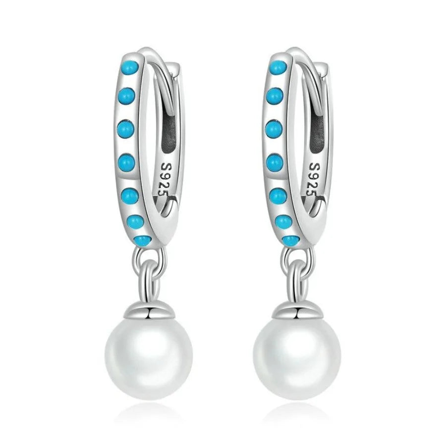 Women's Fashion Simple Sterling Silver Turquoise Bead Earrings