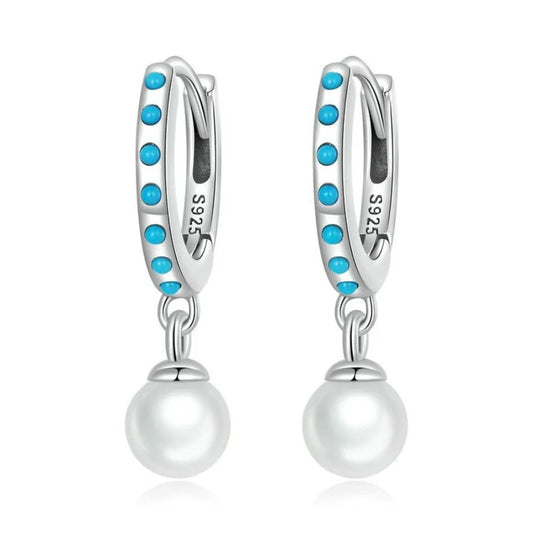 Women's Fashion Simple Sterling Silver Turquoise Bead Earrings