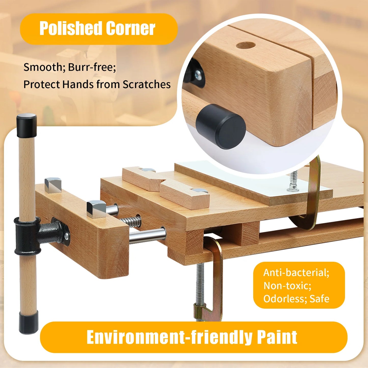Woodworking Bench Vise with 4 Bench Dogs and 2 Clips Wood Bench Vises Kit for Garage Studios