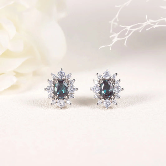 GEM'S BALLET 925 Sterling Silver Halo Earrings Vintage Lab Alexandrite Stud Earrings June Birthstone Jewelry Gift For Her