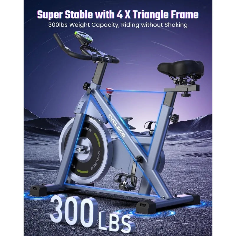 Cyclace Exercise Bike, Brake Pad Indoor Cycling Bike Stationary, Low Noise, 300lbs Weight Capacity