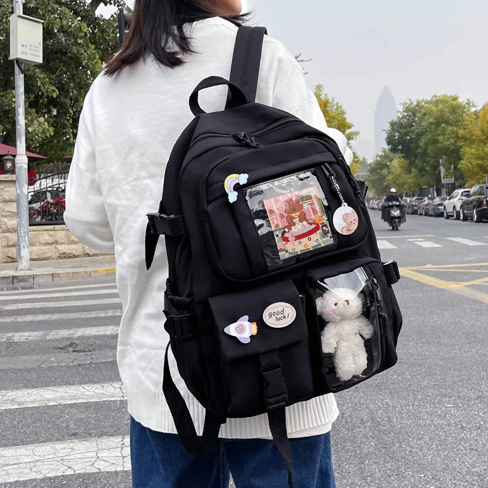Fashion Travel Solid Color Nylon Backpack Large Capacity Knapsack Handbags for Women Students Shopping Travel