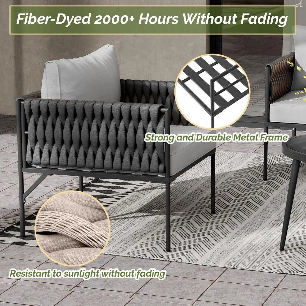Aluminum 7-Piece Outdoor Patio Furniture Set, Conversation Sets with Comfortable Cushions, outdoor sectional and Tempered Glass