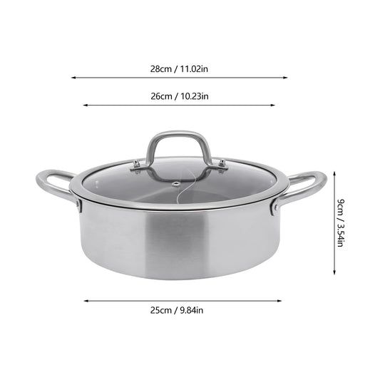 28/32/34cm 304 Stainless Steel Hot Pot with Divider Hot Pot Set Pot with Glass Lid Hot Pot with Spoon and Leaky Spoon