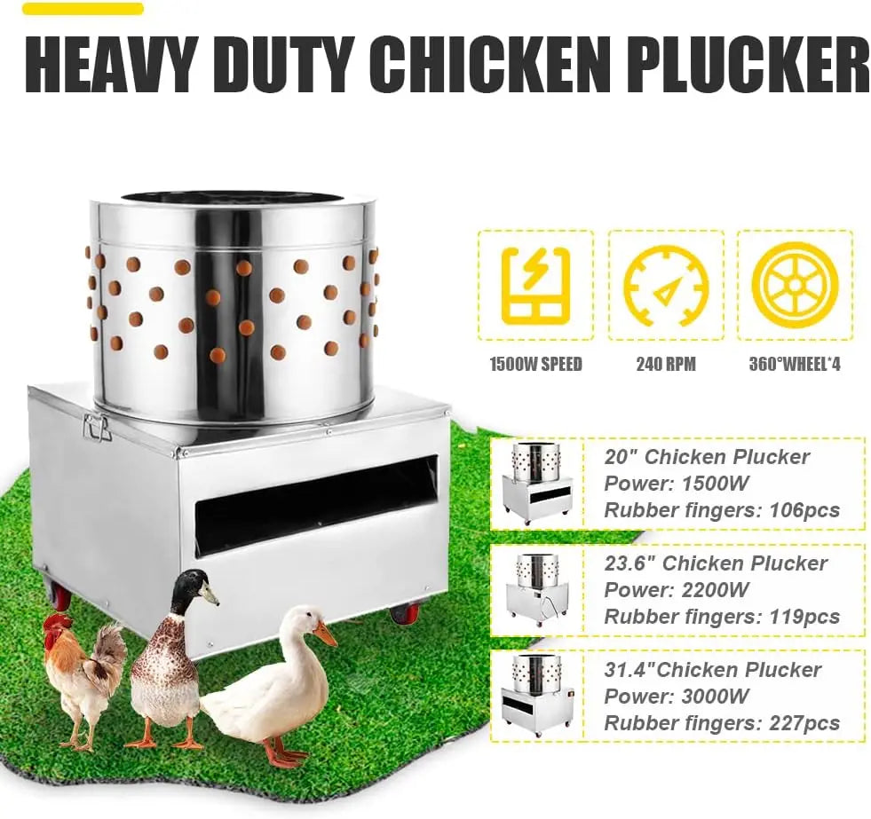 Stainless Steel Chicken Plucker 23.6 Inch Barrel Diameter De Feather Remover Poultry Machine 2200 Watt 275Rpm Heavy Duty
