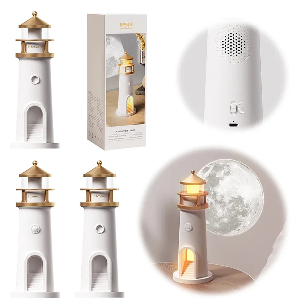 Romantic Lighthouse Projection Light Small Night Light Creative Desktop Atmosphere Light for Bedroom Living Room