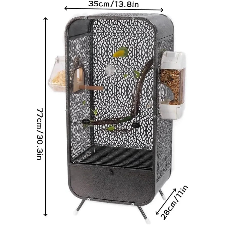 Large 30Inch Parrot Cage with Play Top and Breeding Box Wrought Iron Bird Cage with Rolling Base for Small Pet Birds Indoors Wh