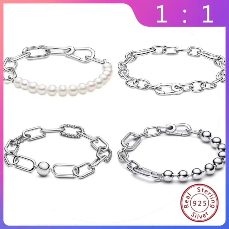 Pulsera de Lujo Plata de Ley 925 Original para Mujer – Compatible con Cuentas Redondas Finas, Joyería 2025