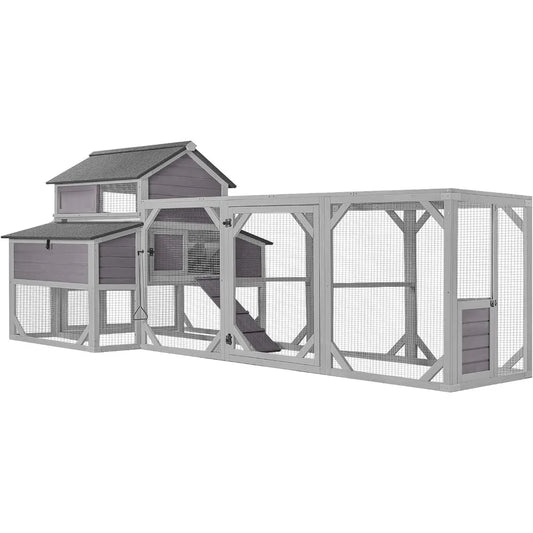 Chicken Coop Extra Large Chicken House 41.3ft² for 8-10 Chickens Outdoor Wooden Hen House Poultry Cage with 6 Nesting Boxes, 6