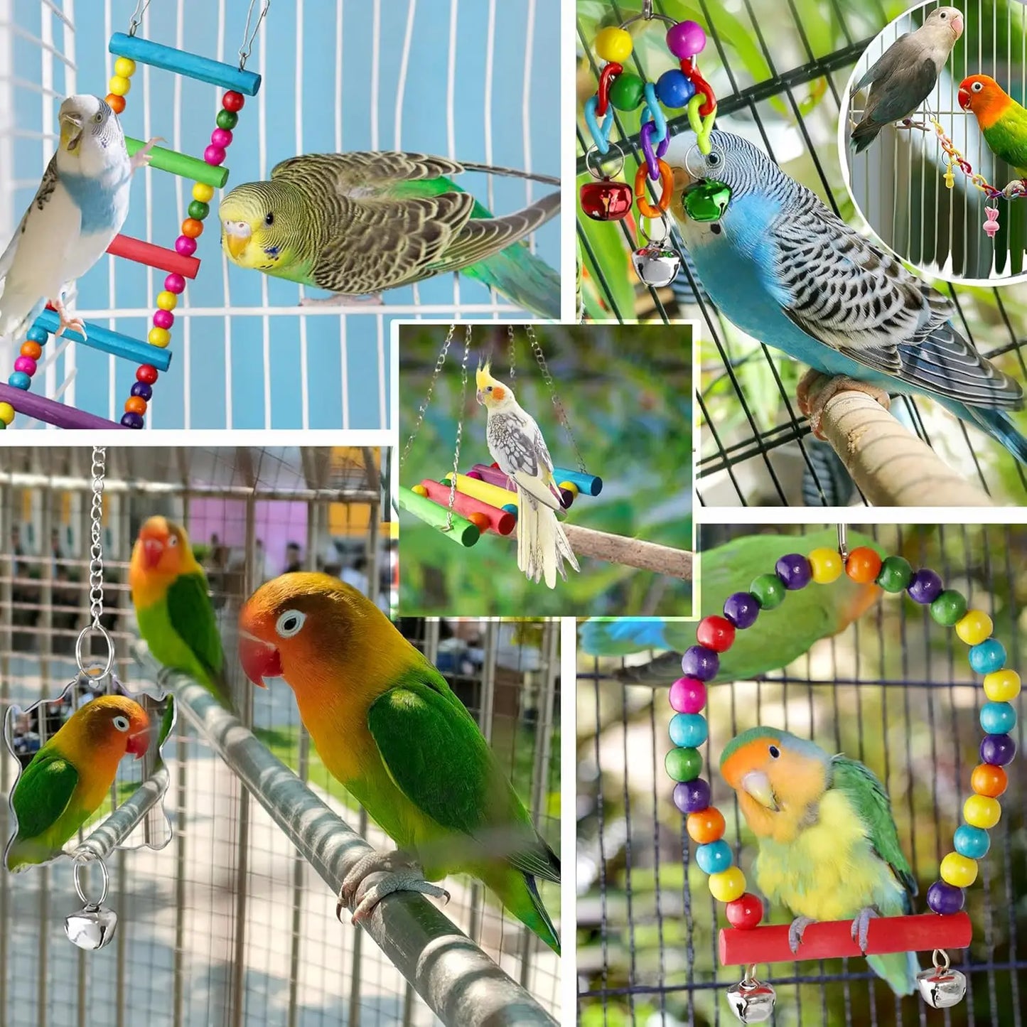 swing, ladder, perch, for parakeets, cockatiels, conures, finches, budgies, lovebirds, parrots, small-medium birds, climbing fun