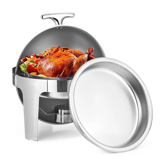 6.8QT Roll Top Chafing Dish Buffet Set,Round Chafing Dishes for Buffet Stainless Steel Chafer with Food/Water Pan and Fuel Holde