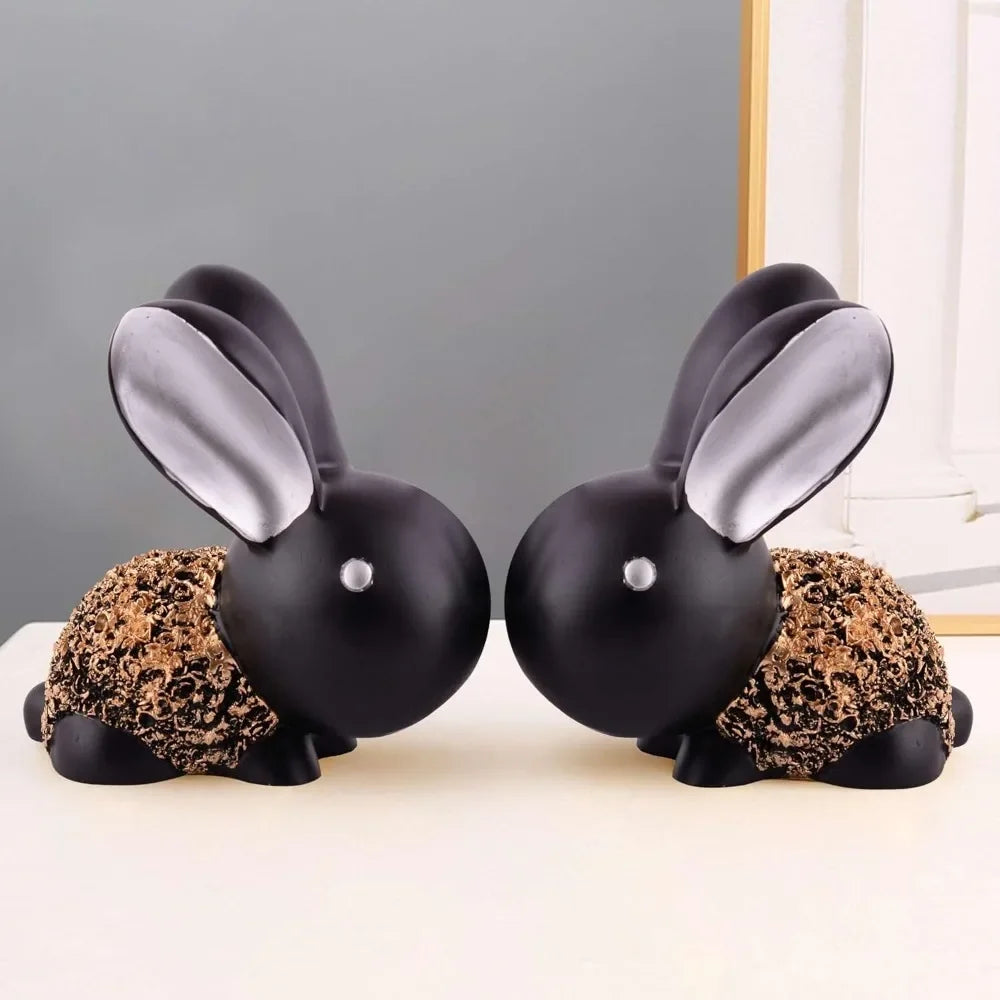 Art-Wheels_handicrafts Rabbit Cute Pair Statue for Home Decor Showpiece | Kids Room Decorative Showpiece (Black)