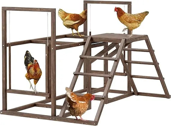 PawHut Chicken Coop Perches with Swing Roosting Bars Activity Play Set Wooden Chicken Coop Accessory Toys for 4 to 6 Chickens